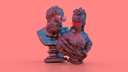 3d render busts of man and woman in arms on a pink background relationship fashion fashion art minimalism dynamics love art freedom