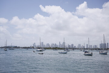 Fototapeta premium City of Miami view from across Biscayne Bay lagoon water from Miami Beach side Florida USA