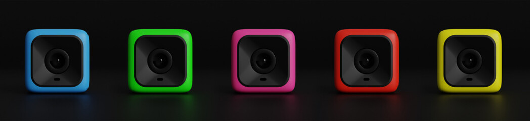 Preety Colorful Small Action Cameras Set 3D render