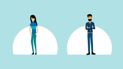 flat cartoon character of working woman and man standing pose