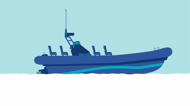 flat cartoon side view of Rigid inflatable boat ship