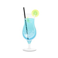 Summer blue cocktail and starfishes. Beach Holidays, summer vacation, party, cafe-bar, recreation concept. Isolated vector Illustration.