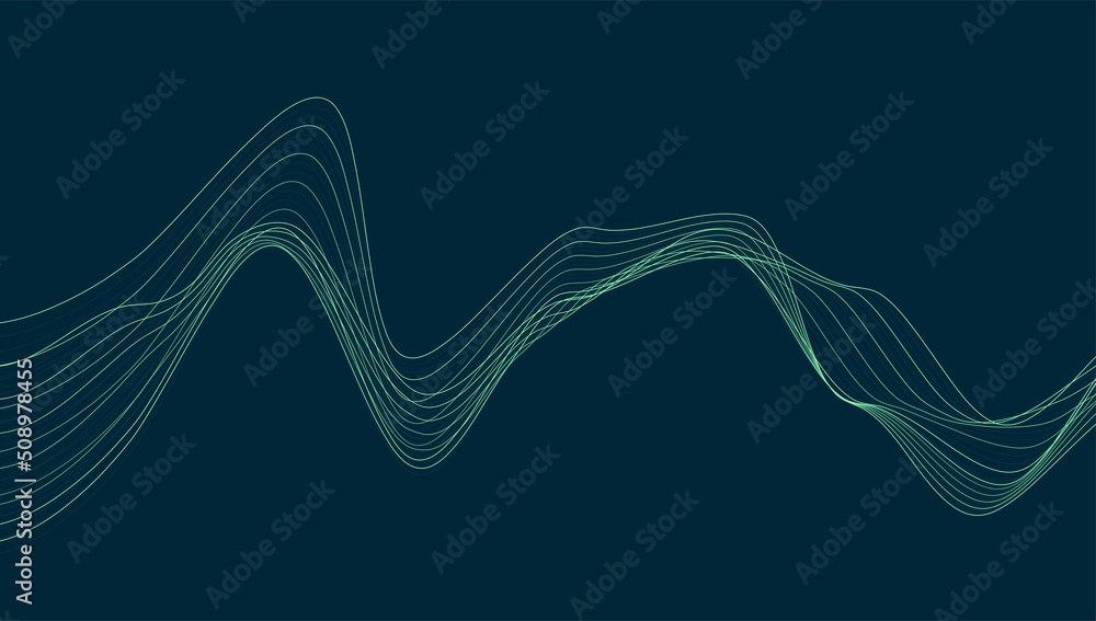 Poster dynamic particles sound wave flowing. sound wave background.