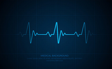 Emergency ekg monitoring. Blue glowing neon heart pulse. Heart beat. Electrocardiogram