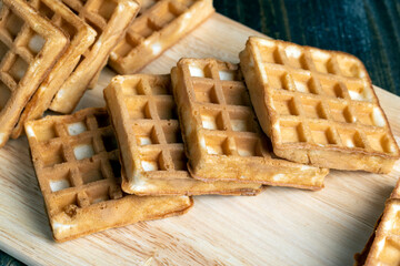 square sweet soft waffles on the table