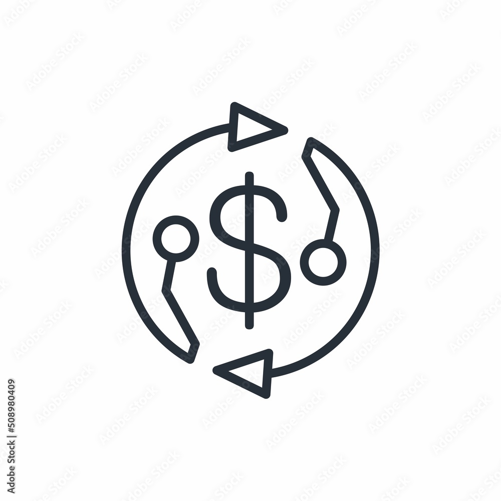 Poster microchip and dollar. electronic financial payment system. vector linear icon isolated on white back
