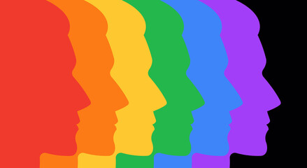 pride lgbt banner, people silhouettes together multicolored, rainbow colors