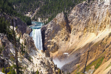 Lower falls waterfall in the Grand Canyon of Yellowstone, Yellowstone National Park, Wyoming, USA....