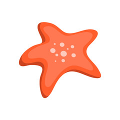Red starfish. Sea shellfish. Underwater life and fauna. Symbol of the beach and summer resort. Cartoon vector illustration isolated on white background