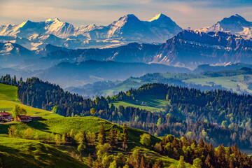 Morning Light over Emmental, Switzerland, with view of the Alps