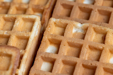 square sweet soft waffles on the table