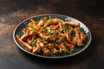 Chinese sichuan shredded pork with vegetables. Asian cuisine