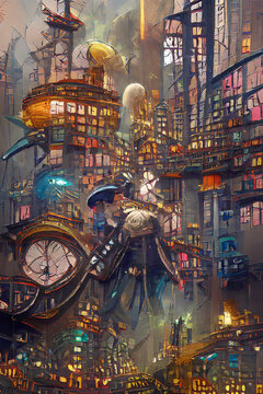 steampunk style fantasy distopia  abstract digital art