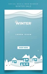 Portrait banner template with winter paper cut background design