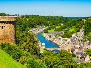 Stunning view of Dinan, picturesque medieval village crossed by River Rance, Cotes d'Armor department, Brittany, France
