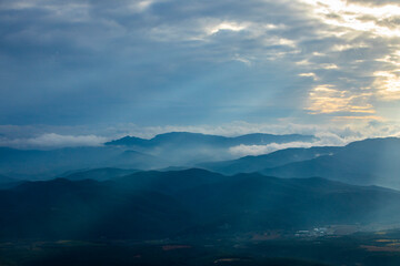 Sunset in Mare De Deu Del Mont peak, La Garrotxa, Spain