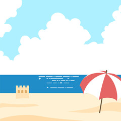 파라솔과 모래 해변이 있는 여름 바다 배경
 - obrazy, fototapety, plakaty