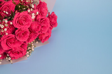 roses on a light blue background. mock up