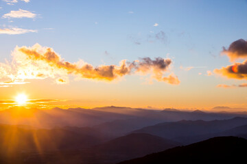 Sunset in Mare De Deu Del Mont peak, La Garrotxa, Spain