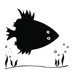 Cartoon, hand drawn, vector doodle illustration of funny fish