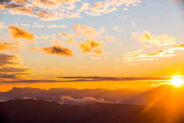 Sunset in Mare De Deu Del Mont peak, La Garrotxa, Spain