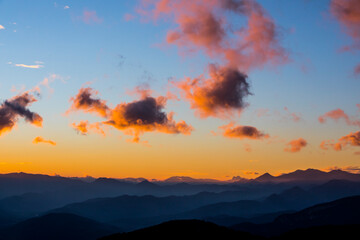 Sunset in Mare De Deu Del Mont peak, La Garrotxa, Spain