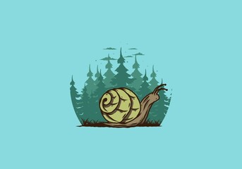Snail creeping in the forest illustration