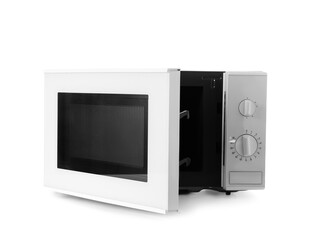 Fototapeta premium New modern microwave oven on white background