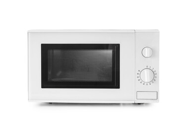 Fototapeta premium New modern microwave oven on white background
