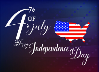 Happy 4th of july Independence day handwritten typography text USA abstract flag blue background banner
