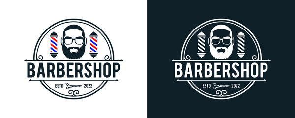 Obraz premium Barbershop logo design. Vintage lettering illustration inspiration