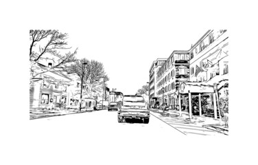 Building view with landmark of Montpelier is the 
city in Vermont. Hand drawn sketch illustration in vector.