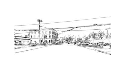 Building view with landmark of Montpelier is the 
city in Vermont. Hand drawn sketch illustration in vector.