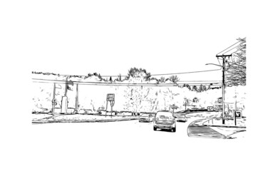 Building view with landmark of Montpelier is the 
city in Vermont. Hand drawn sketch illustration in vector.
