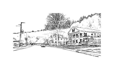 Building view with landmark of Montpelier is the 
city in Vermont. Hand drawn sketch illustration in vector.