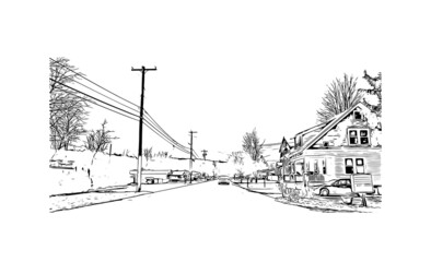 Building view with landmark of Montpelier is the 
city in Vermont. Hand drawn sketch illustration in vector.