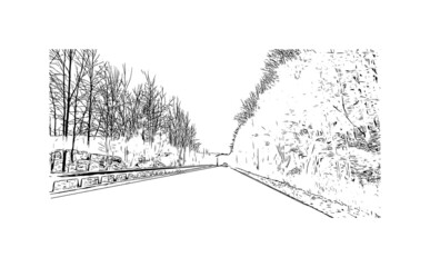 Fototapeta premium Building view with landmark of Montpelier is the city in Vermont. Hand drawn sketch illustration in vector.