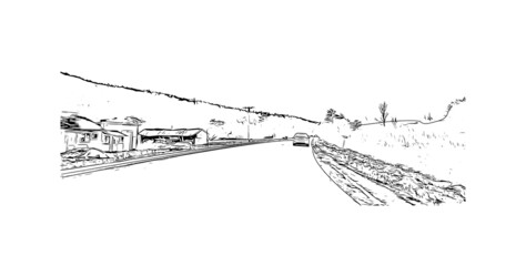 Fototapeta premium Building view with landmark of Montpelier is the city in Vermont. Hand drawn sketch illustration in vector.