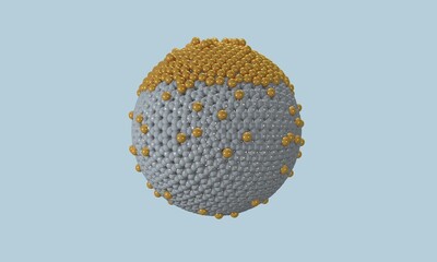3d illustration. A gray large ball is plastered with small gold balls.