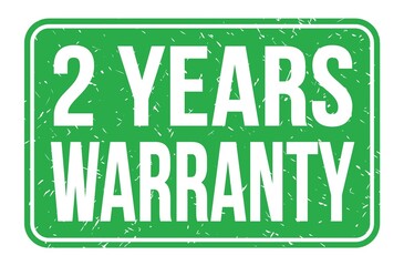 2 YEARS WARRANTY, words on green rectangle stamp sign