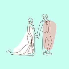 one line illustration.
wedding, newlyweds, bride and groom - 508990496