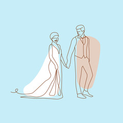 one line illustration.
wedding, newlyweds, bride and groom - 508990497