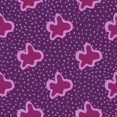 Abstract contemporary primitive figures seamless pattern. Fun doodle clouds background. Creative artistic shapes wallpaper. Primitive elements backdrop