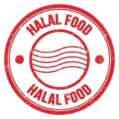 HALAL FOOD text written on red round postal stamp sign