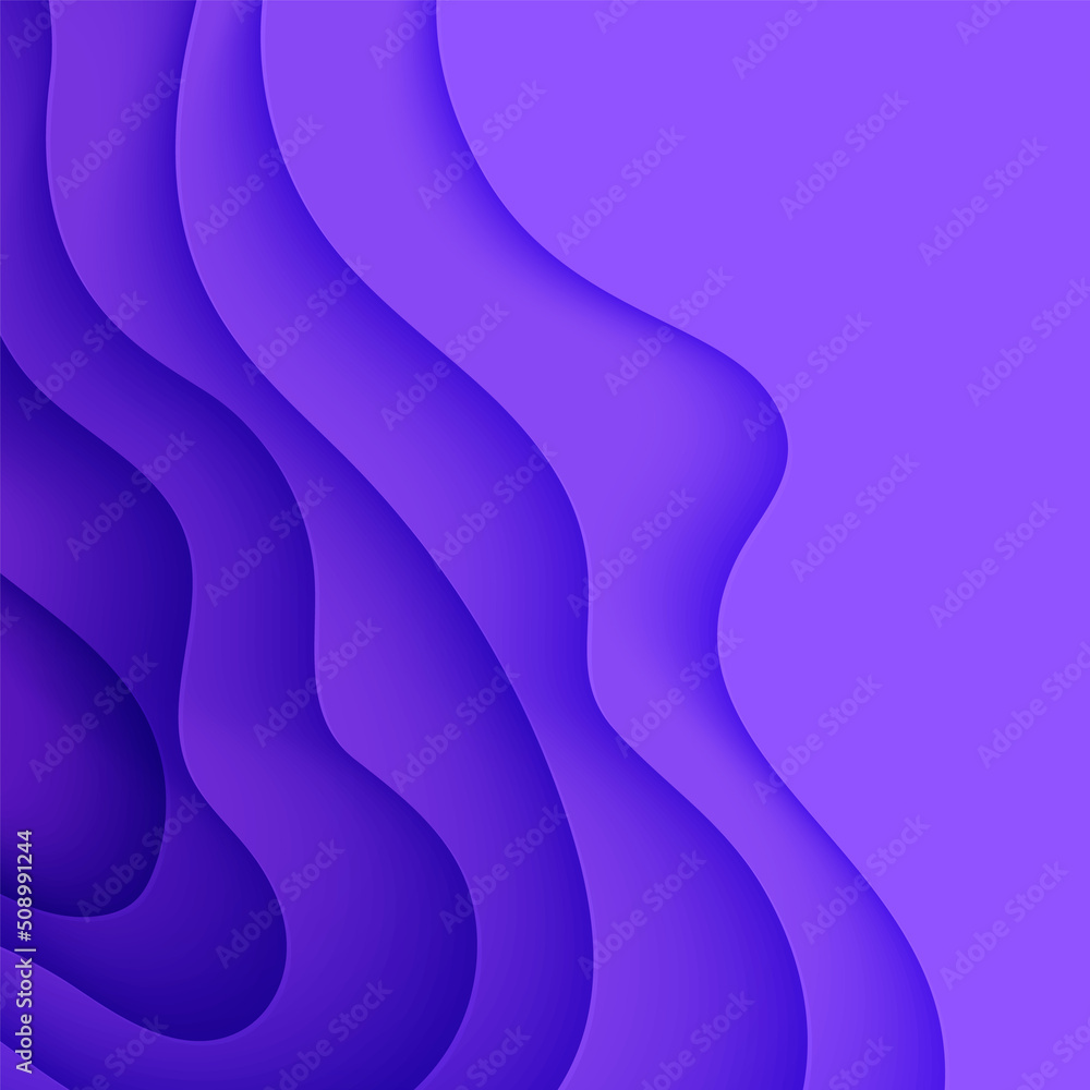 Wall mural abstract background in paper cut style. 3d violet and purple colors waves with smooth shadow. vector