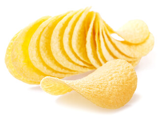 Fototapeta na wymiar Delicious potato chips isolated on white background.