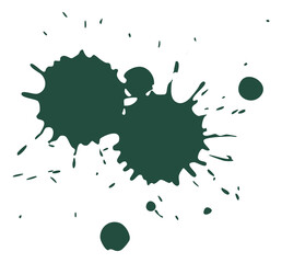 Color ink spot. Dark green paint splatter, grange texture isolated on white, inked splashes and stains, drops and blobs, decorative drips silhouette, abstract graffiti. Vector illustration