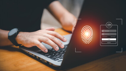 cyber security concepts, login, user fingerprint Secure and encrypted identity,secure access to...