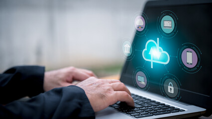 Internet networking, remotely work, data exchange concept. Young using smart mobile phone with internet network connection