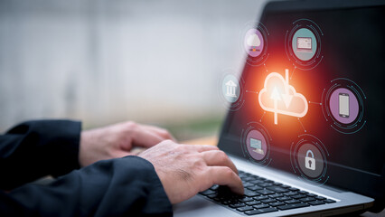 Internet networking, remotely work, data exchange concept. Young using smart mobile phone with internet network connection